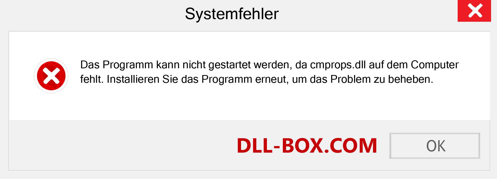 cmprops.dll-Datei fehlt?. Download für Windows 7, 8, 10 - Fix cmprops dll Missing Error unter Windows, Fotos, Bildern